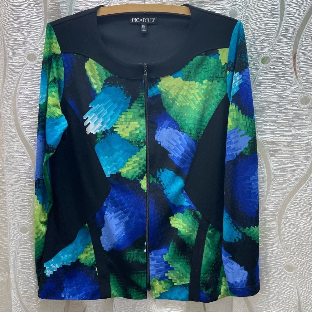 PICCADILLY Abstract Print Zip Front Jacket Blazer‎ Women PM Made in Canada